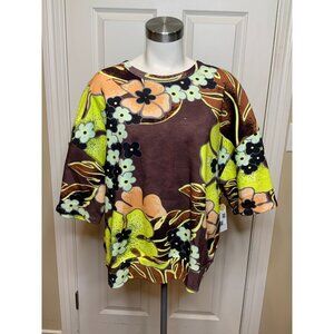 Dries Van Noten Multicolor Floral Printed Short Sleeve Sweatshirt, Size L